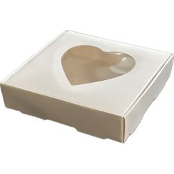 Caja Blanca 10X10 con Mica Corazón (50 Unidades)